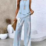 Women's Sleeveless Top And Wide-Leg Pants Set in Blue