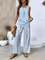Women's Sleeveless Top And Wide-Leg Pants Set in Blue