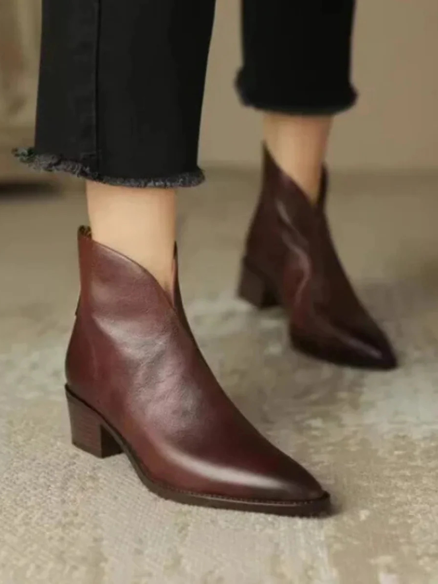 Women's Low Heel Ankle Boots in Brown