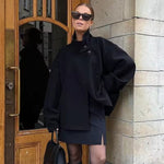 Women's Luxe Double-Breasted Short Coat in Black