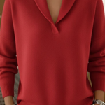 Women's Shawl Collar V-Neck Sweater in Red