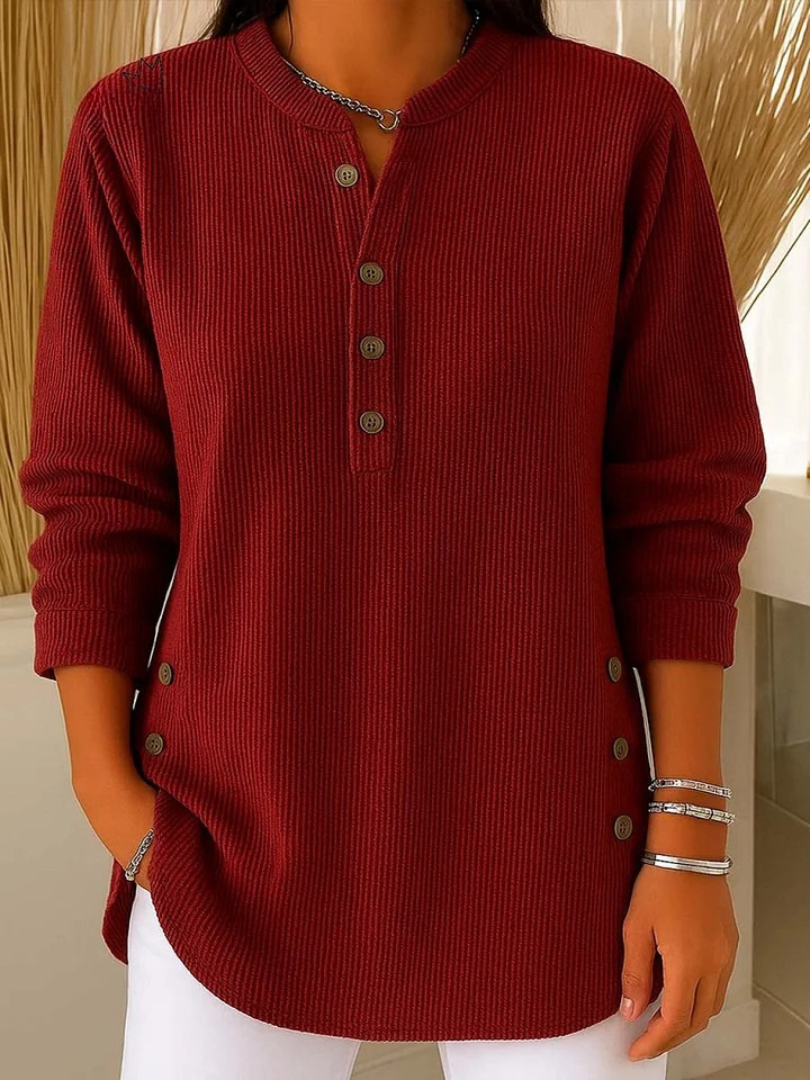 Women's Button Henley Tunic in Burgundy