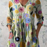 Louise Long Blouse with V-Neck in Multicolored