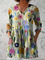 Louise Long Blouse with V-Neck in Multicolored