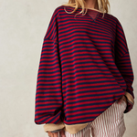 Women's Oversized Striped Sweater in Black & Red