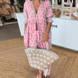 Women's Chic Floral V-Neck Maxi Dress in Pink