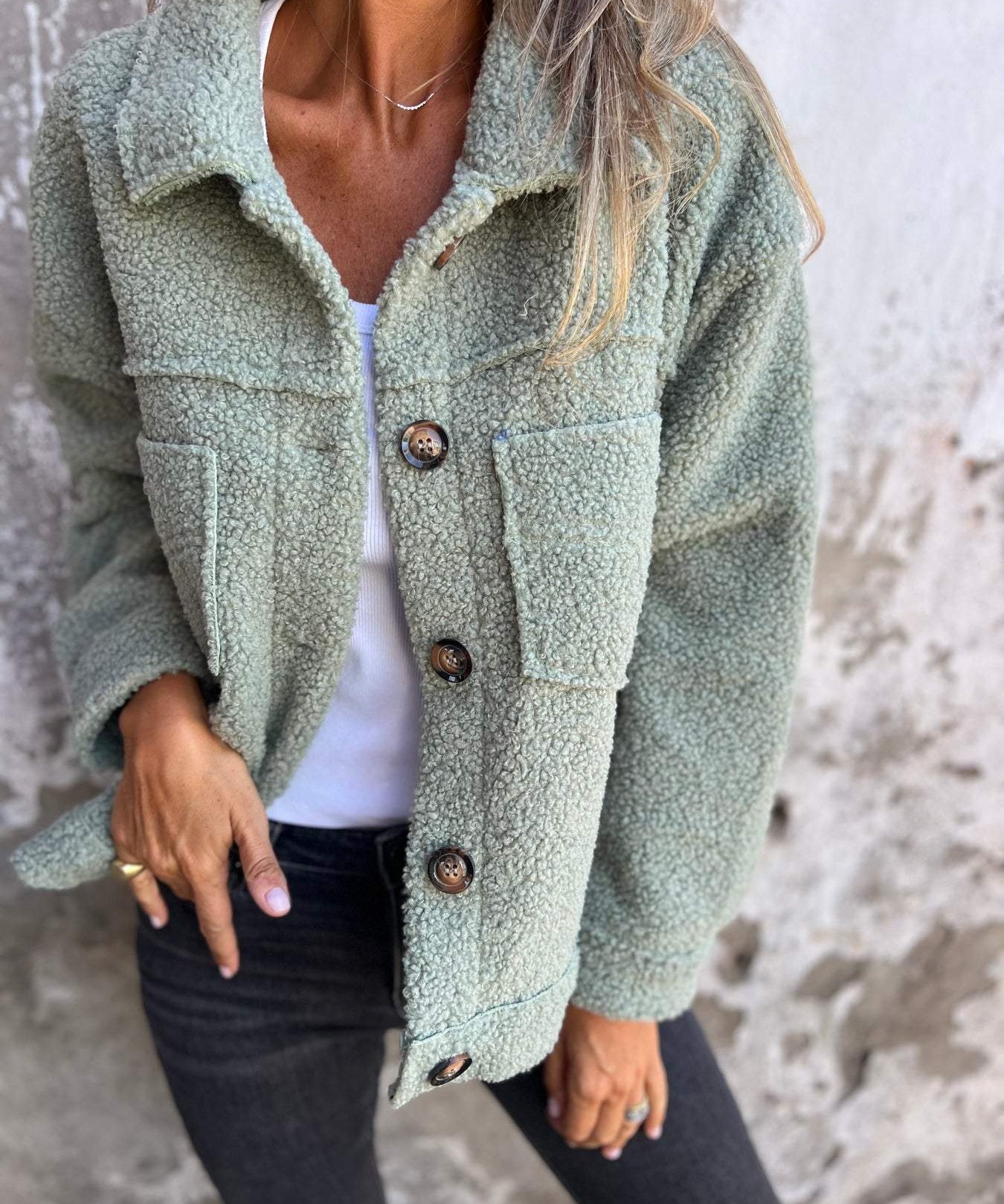 Women's Cozy Textured Coat in Green