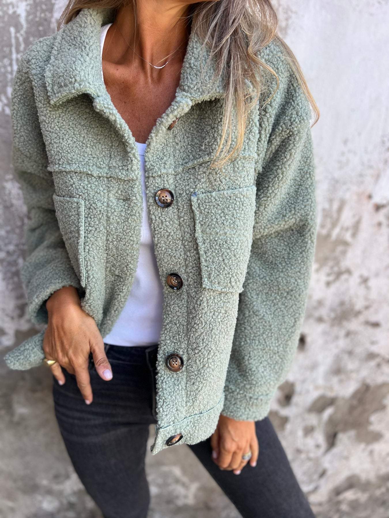 Women's Cozy Textured Coat in Green