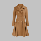 Elegant Double-Breasted Long-Sleeve Coat in Camel