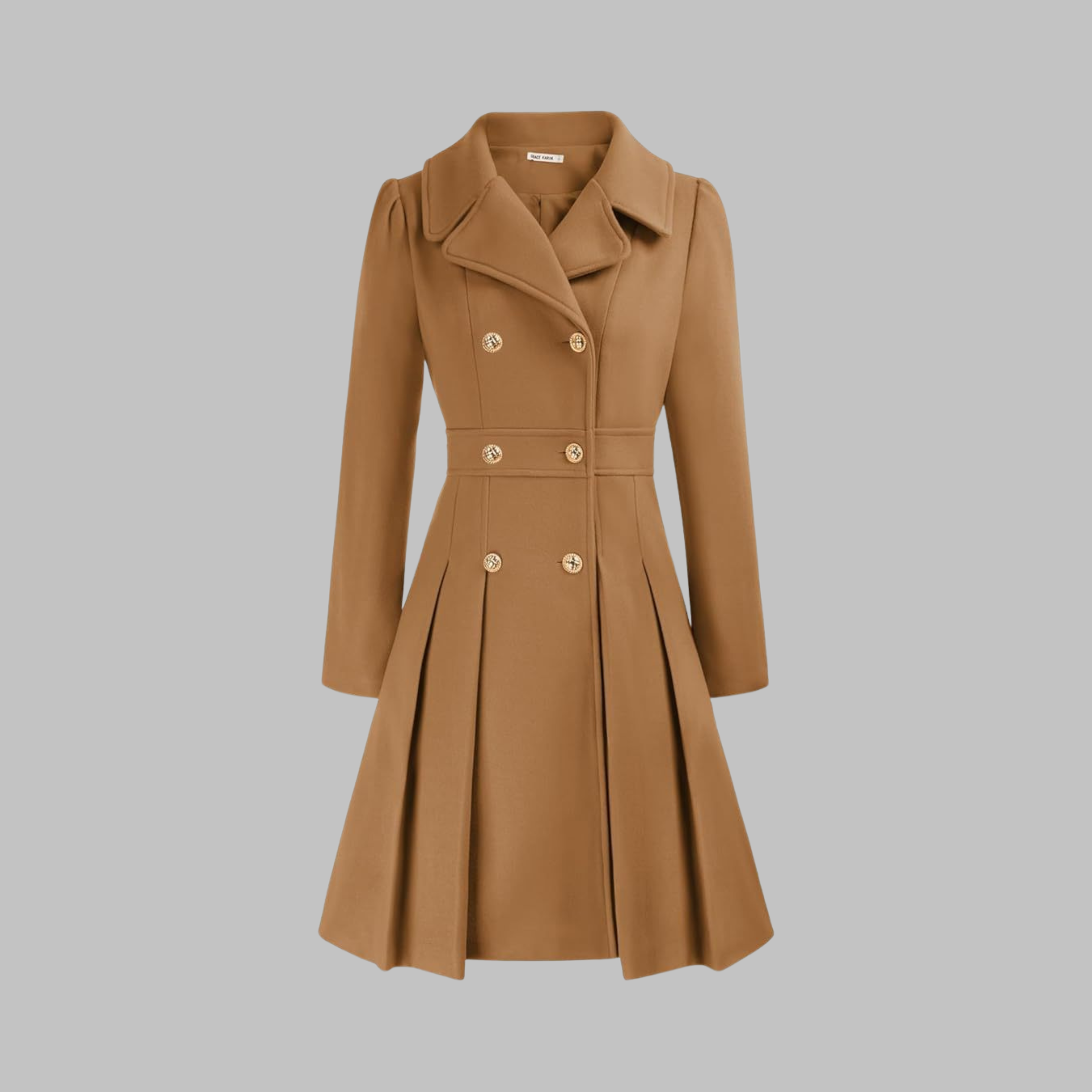 Elegant Double-Breasted Long-Sleeve Coat in Camel
