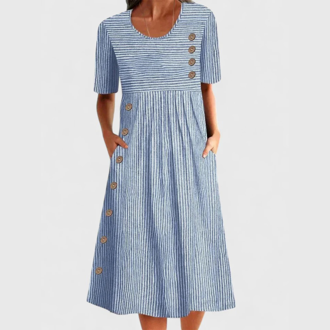 Wanda Striped Midi Dress in Blue
