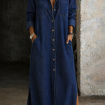 Women's Button-Front Denim Dress in Dark Blue