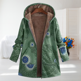 Women's Green Patterned Hooded Fleece Jacket, photo 2