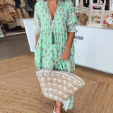 Women's Chic Floral V-Neck Maxi Dress in Green