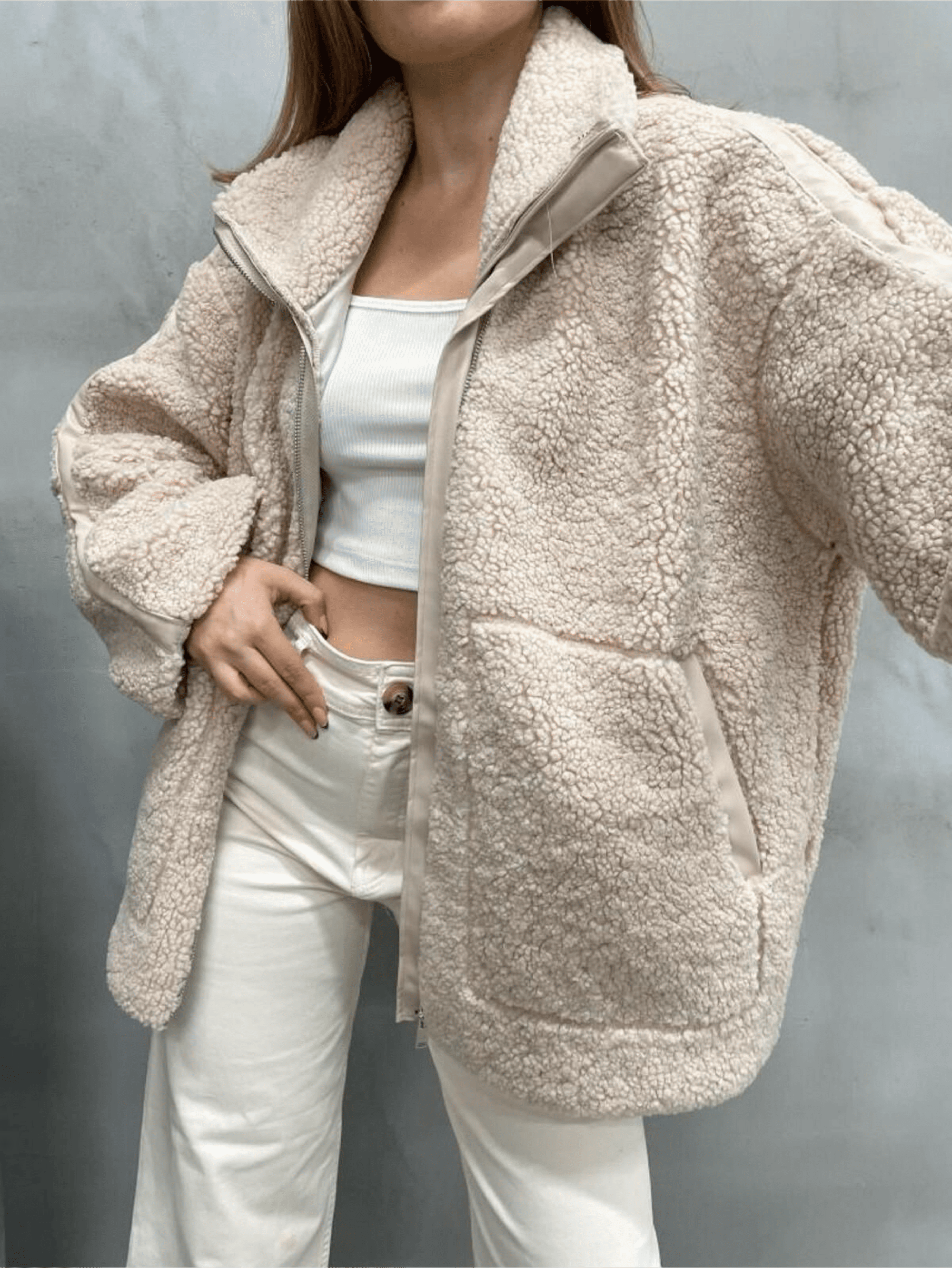 Oversized Teddy Jacket with Stand Collar, photo 16