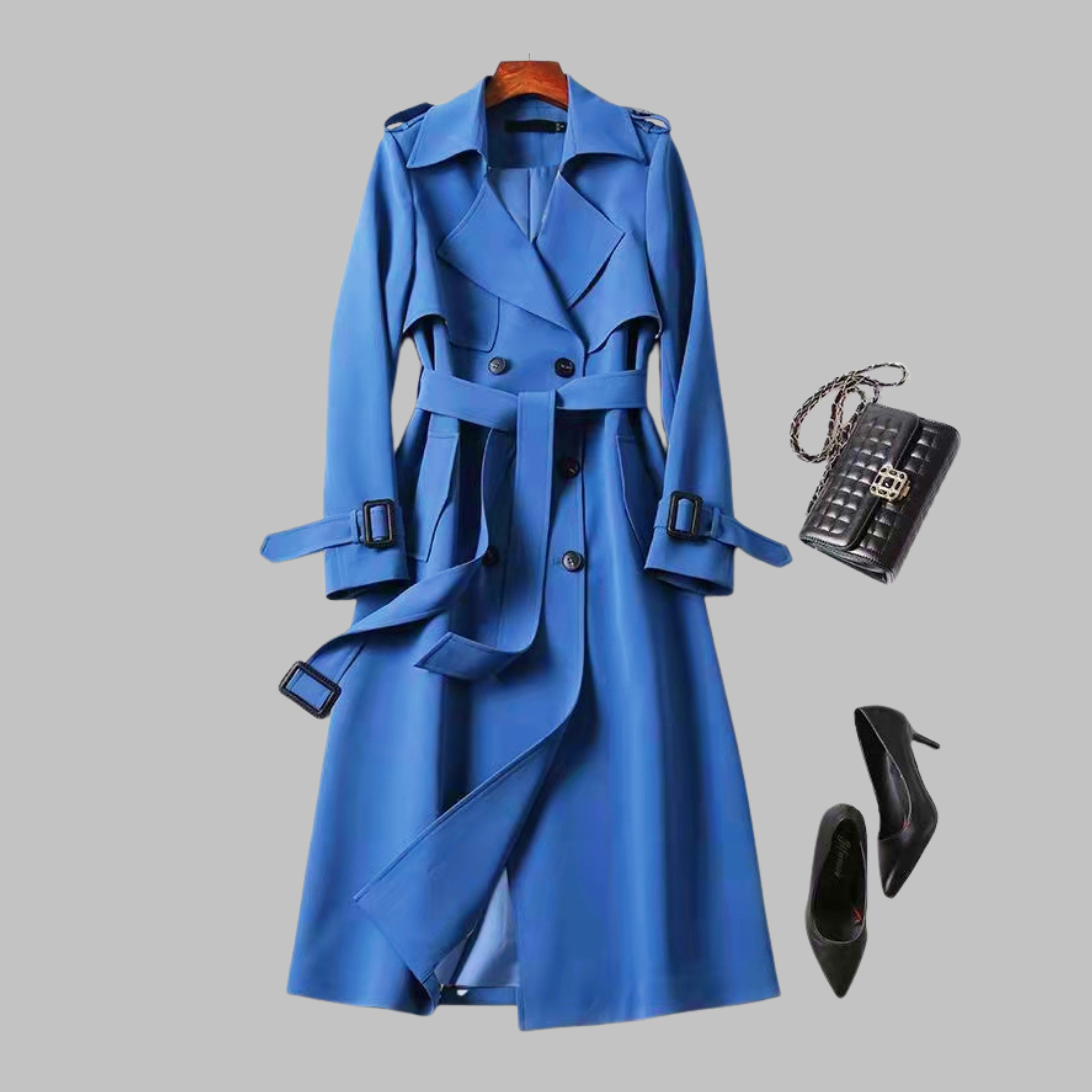 Women's Elegant Knee-Length Loose Fit Coat in Blue