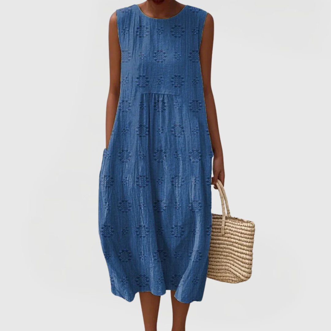 Women's Elegant Dress with Pockets in Blue