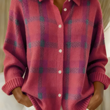 Women's Plaid Knit Shirt Jacket in Pink