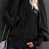 Women's Casual Long-Sleeve Tunic Sweater in Black