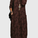 Women's Casual Round-Neck Dress in Wine Red