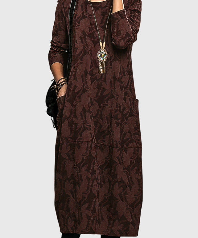 Women's Casual Round-Neck Dress in Wine Red