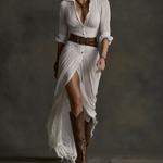 Women's Long Linen Dress with Inverted Collar