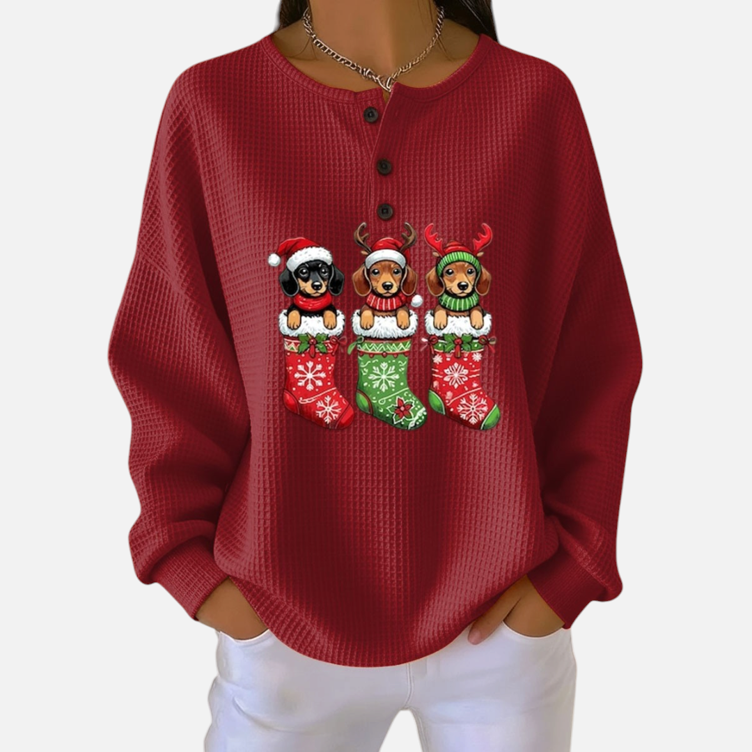 Retro Christmas Sweater Featuring Dog Design in Red