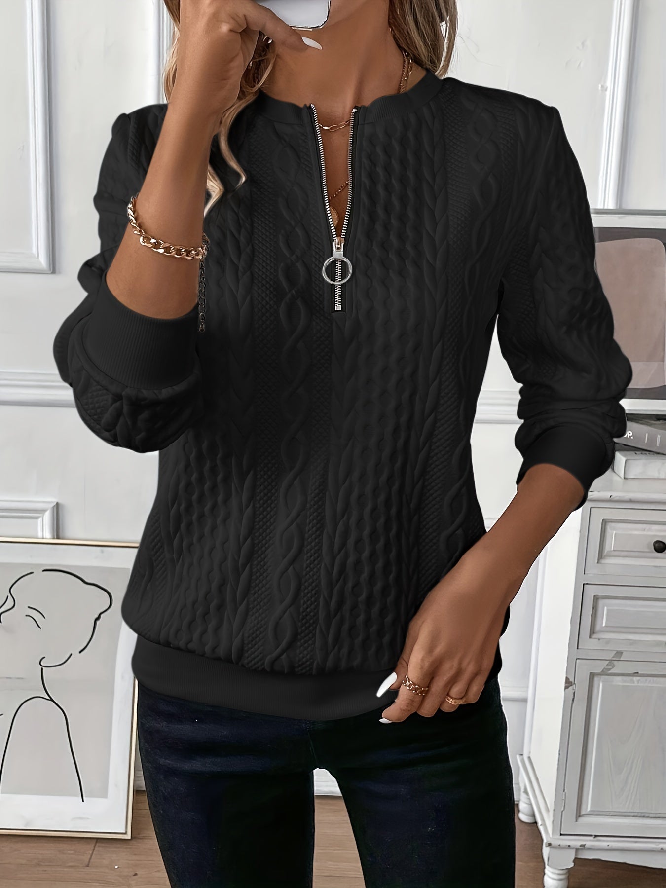 Women's Cable-Knit Zip Sweater, photo 8