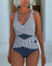 Swimsuit with Cross Over Design for Resort Casual Wear in Navy Blue