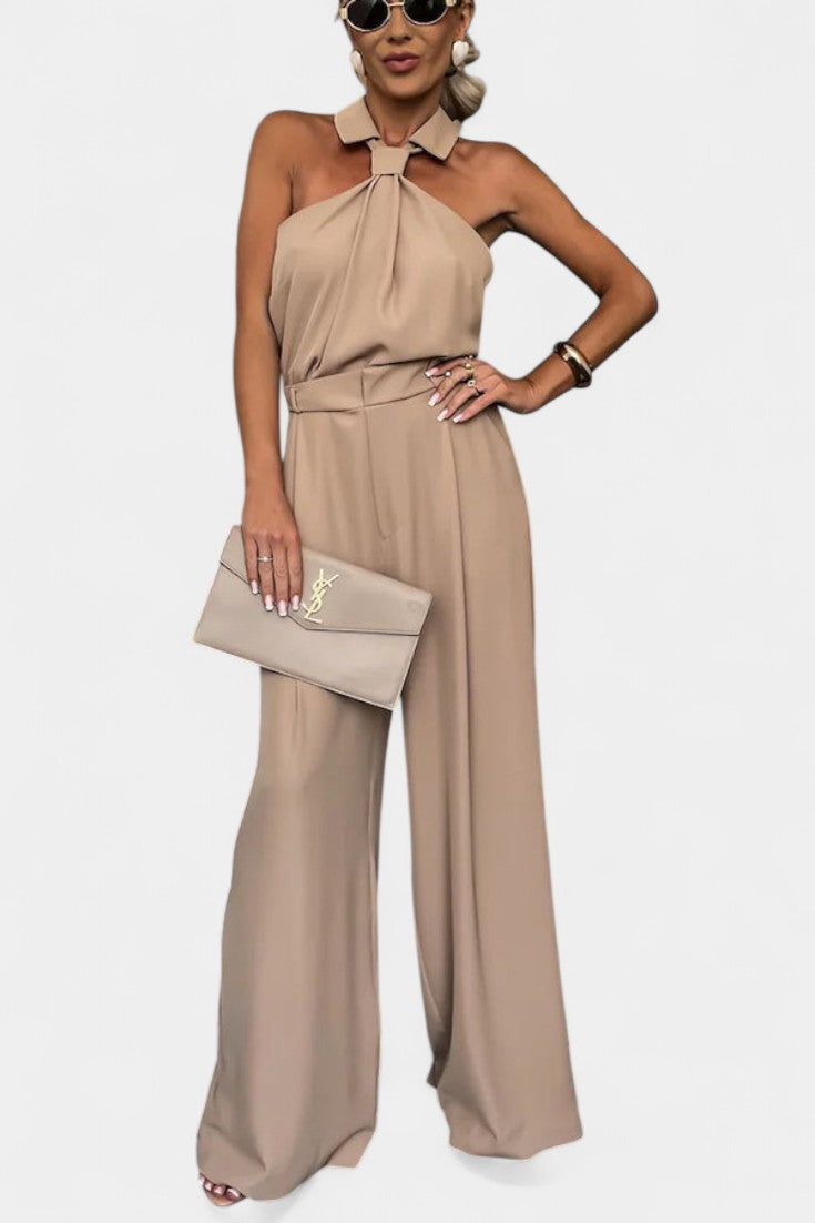 Halter Ensemble with Flowing Silhouette in Khaki