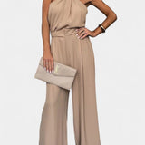 Halter Ensemble with Flowing Silhouette in Khaki