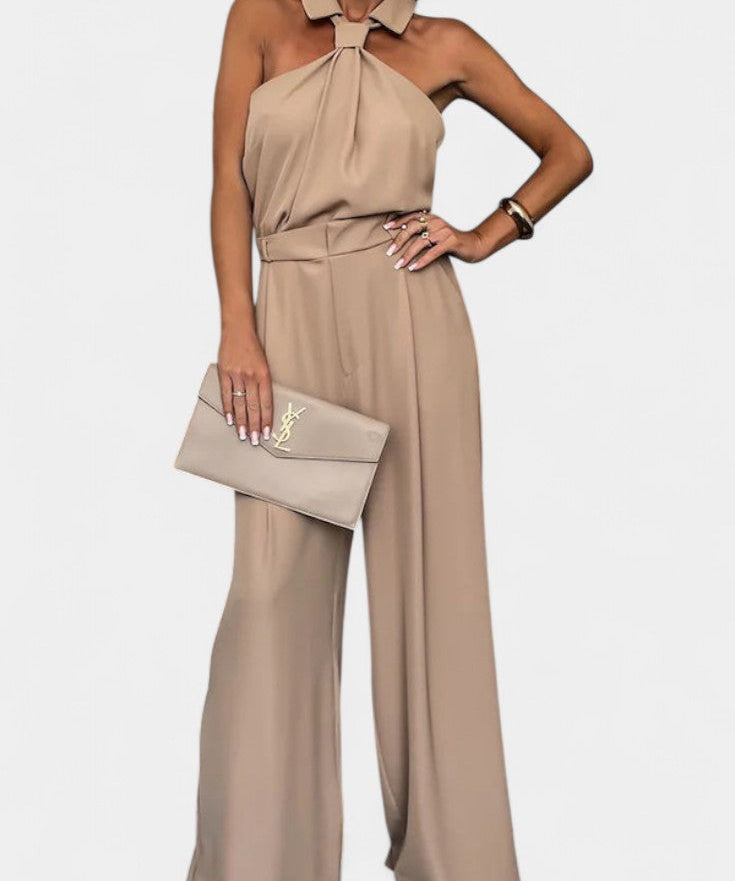Halter Ensemble with Flowing Silhouette in Khaki
