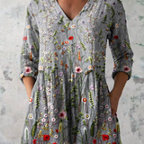 Amelie Long Blouse with V-Neck in Gray