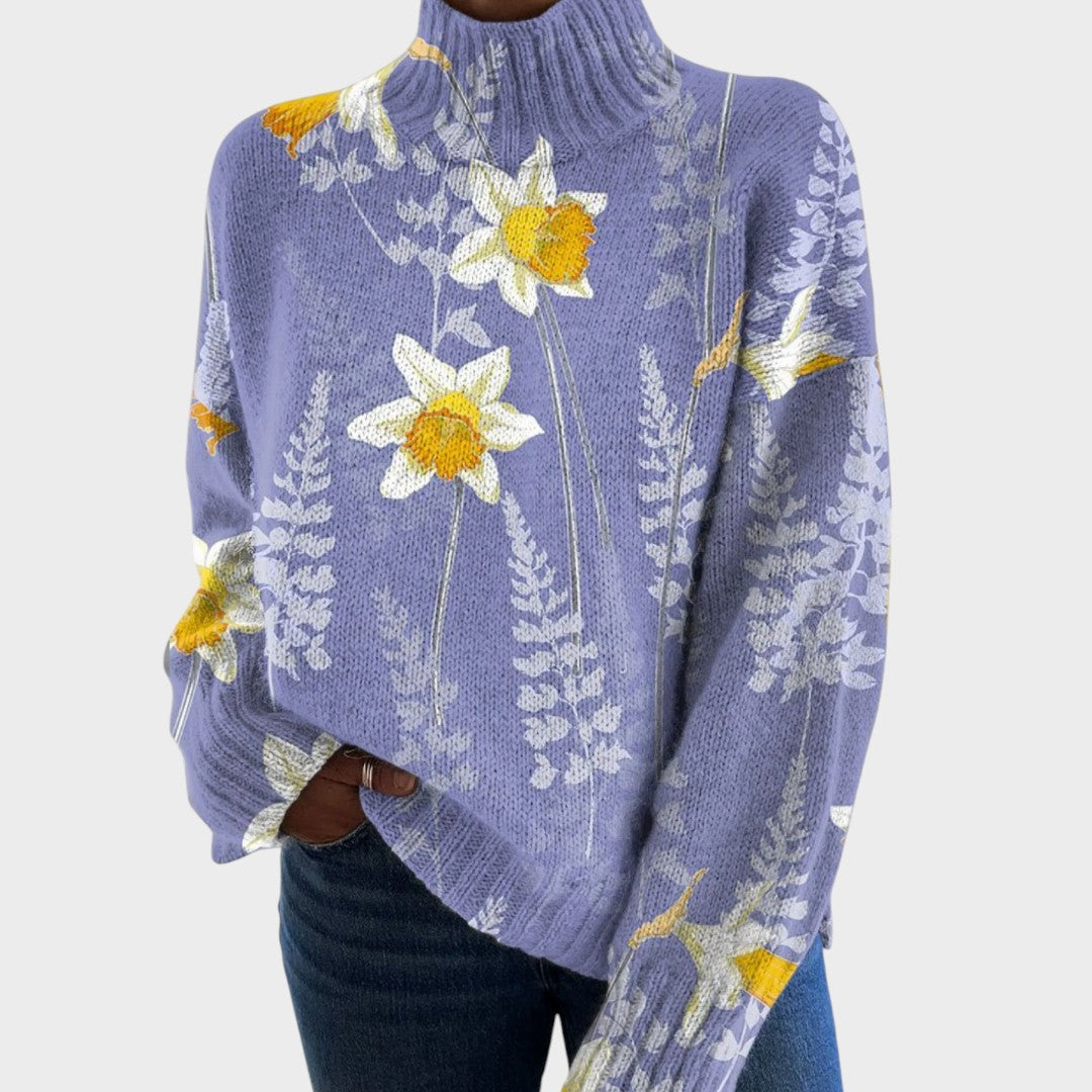 Loretta Artistic Print Turtleneck Sweater