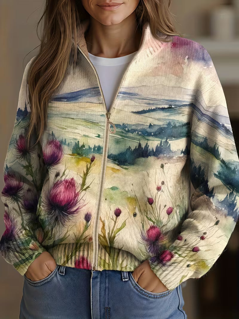 Women's Thistle Landscape Zip Cardigan