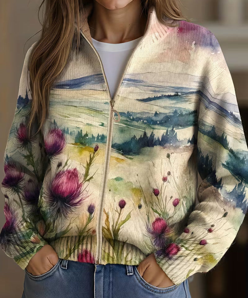 Women's Thistle Landscape Zip Cardigan