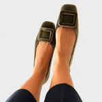 Women's Swedish leather loafers with design in Green