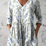 Jeanne Long Blouse with V-Neck in White