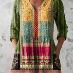 Emilie Long Blouse with V-Neck in Multicolor