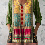 Emilie Long Blouse with V-Neck in Multicolor