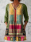 Emilie Long Blouse with V-Neck in Multicolor