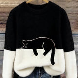 Women's Soft Cat Graphic Sweater in Black