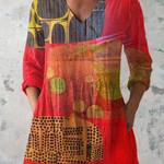 Lucie Long Blouse with V-Neck in Red