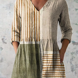Camille Long Blouse with V-Neck in Multicolor