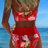 Women's Floral Contrast Split Bikini, photo 13