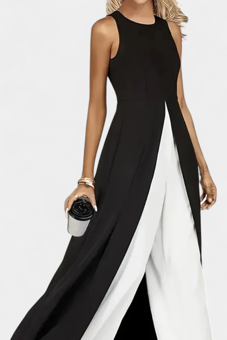 Two-Tone Sleeveless Layered Long Set with Flared Pants, photo 3