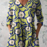 Elodie Long Blouse with V-Neck in Green