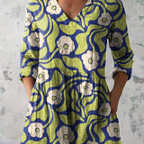 Elodie Long Blouse with V-Neck in Green