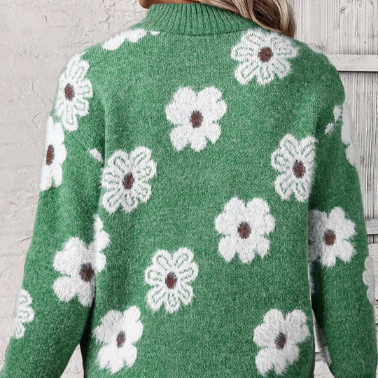 Women's Floral Cable-Knit Quarter-Zip Sweater, photo 4