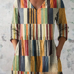 Chloe Long Blouse with V-Neck in Multicolor